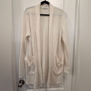 Blakeley Ivory Waffle Knit Open Front Cardigan Pockets OS